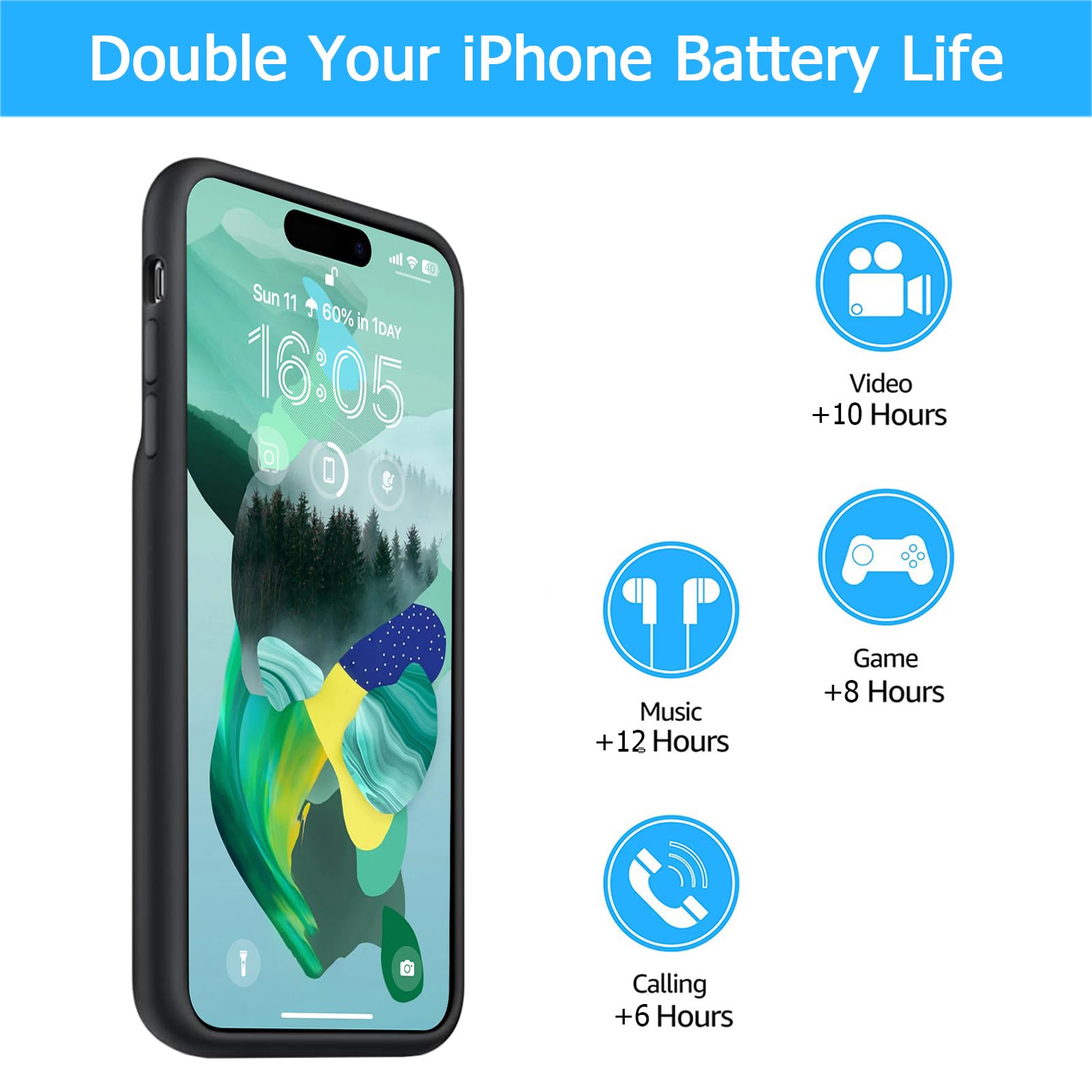 Apple iPhone 16 Plusティール　バッテリー100% ケース付き Amazon.com: Battery Case for iPhone 16 Plus, [12000mAh] Enhanced